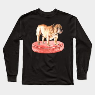 English Bulldog and His Pink Bed Long Sleeve T-Shirt